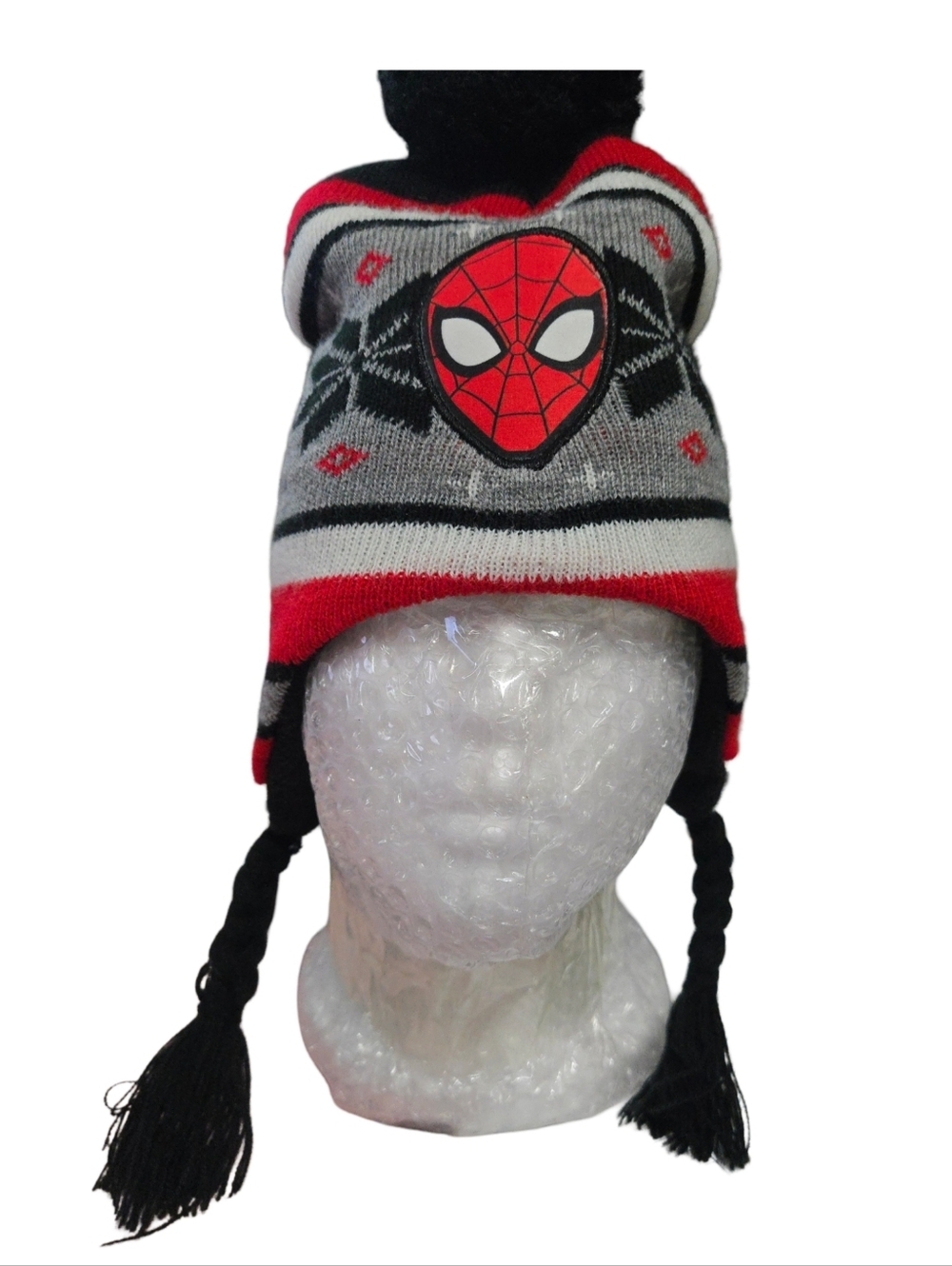 Spider-Man Knit Pom Pom Hat in Red, Gray, Black
